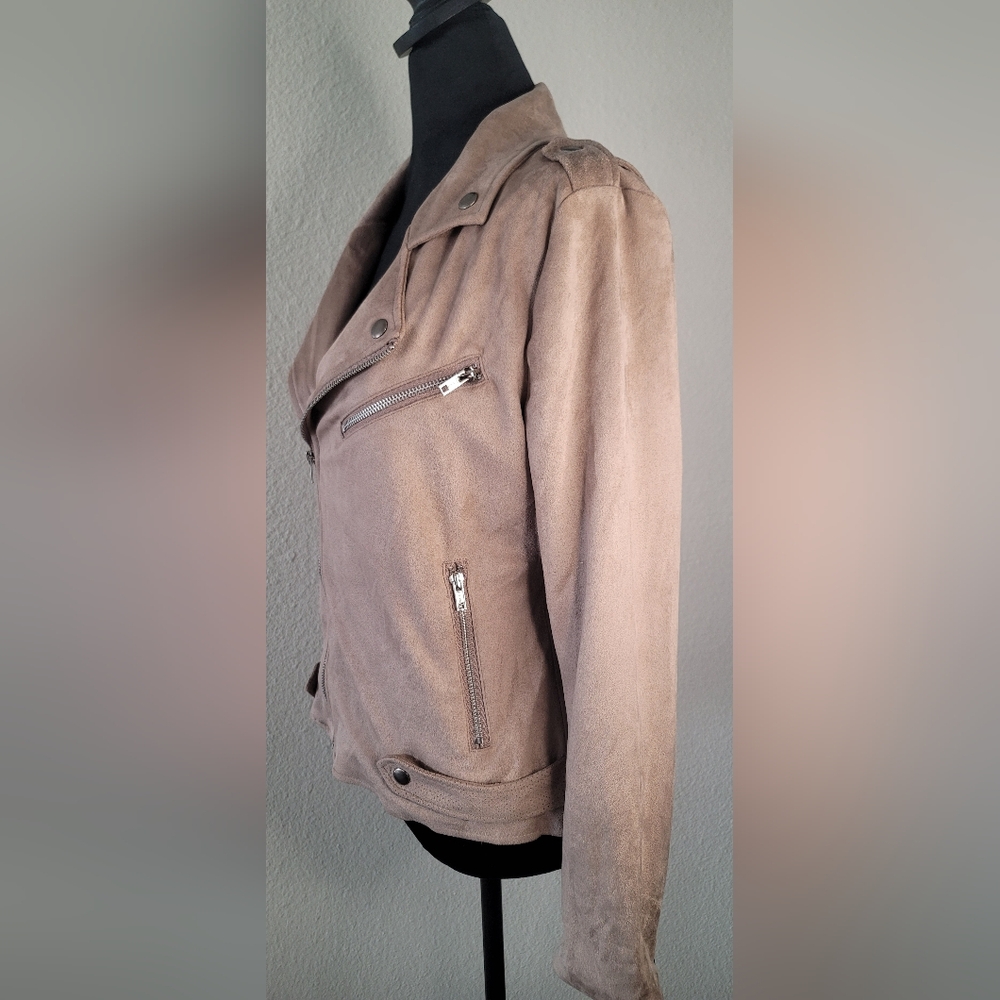 Market And Spruce Faux Suede Motorcycle Jacket Camel Size Small - Picture 2 of 11